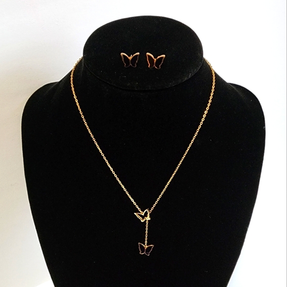 18K Gold Plated Necklace Earrings Set - Picture 3 of 11